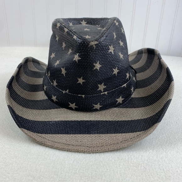 USA Flag Design Cowboy Hat Khaki and Dark Gray‎ Stripes and Stars One Size - Picture 7 of 16
